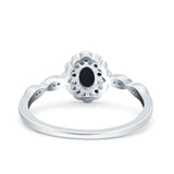 Halo Art Deco Oval Wedding Engagement Ring Simulated Cubic Zirconia 925 Sterling Silver