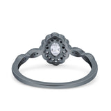 Halo Art Deco Oval Wedding Engagement Ring Simulated Cubic Zirconia 925 Sterling Silver
