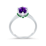 Simulated Emerald Accent Cubic Zirconia 925 Sterling Silver Wedding Ring