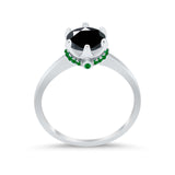 Simulated Emerald Accent Cubic Zirconia 925 Sterling Silver Wedding Ring