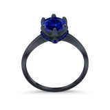 Simulated Sapphire Accent Cubic Zirconia Wedding Ring 925 Sterling Silver