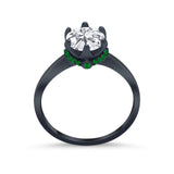 Simulated Emerald Accent Cubic Zirconia 925 Sterling Silver Wedding Ring