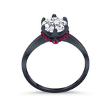 Simulated Ruby Accent Cubic Zirconia Wedding Bridal Ring 925 Sterling Silver