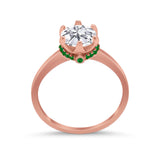 Simulated Emerald Accent Cubic Zirconia 925 Sterling Silver Wedding Ring