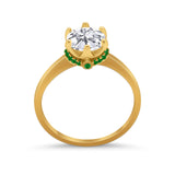 Simulated Emerald Accent Cubic Zirconia 925 Sterling Silver Wedding Ring