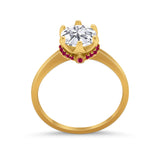 Simulated Ruby Accent Cubic Zirconia Wedding Bridal Ring 925 Sterling Silver