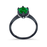 Art Deco Engagement Ring Round Simulated Cubic Zirconia 925 Sterling Silver