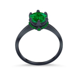Simulated Emerald Accent Cubic Zirconia 925 Sterling Silver Wedding Ring