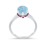 Simulated Ruby Accent Cubic Zirconia Wedding Bridal Ring 925 Sterling Silver