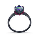 Simulated Ruby Accent Cubic Zirconia Wedding Bridal Ring 925 Sterling Silver