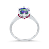Simulated Ruby Accent Cubic Zirconia Wedding Bridal Ring 925 Sterling Silver