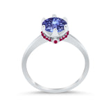 Simulated Ruby Accent Cubic Zirconia Wedding Bridal Ring 925 Sterling Silver