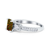 Three Stone Engagement Ring Radiant Simulated Cubic Zirconia 925 Sterling Silver