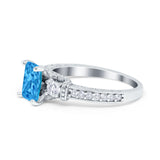 Three Stone Engagement Ring Radiant Simulated Cubic Zirconia 925 Sterling Silver