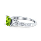 Three Stone Engagement Ring Radiant Simulated Cubic Zirconia 925 Sterling Silver