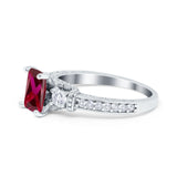 Three Stone Engagement Ring Radiant Simulated Cubic Zirconia 925 Sterling Silver