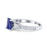 Three Stone Engagement Ring Radiant Simulated Cubic Zirconia 925 Sterling Silver