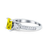 Three Stone Engagement Ring Radiant Simulated Cubic Zirconia 925 Sterling Silver