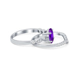 Two Piece Wedding Ring Band Round Simulated Cubic Zirconia 925 Sterling Silver