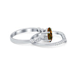 Two Piece Wedding Ring Band Round Simulated Cubic Zirconia 925 Sterling Silver