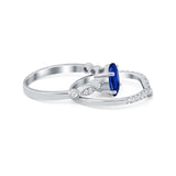 Two Piece Wedding Ring Band Round Simulated Cubic Zirconia 925 Sterling Silver