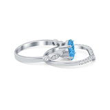 Two Piece Wedding Ring Band Round Simulated Cubic Zirconia 925 Sterling Silver