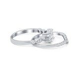 Two Piece Wedding Ring Band Round Simulated Cubic Zirconia 925 Sterling Silver