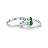 Two Piece Wedding Ring Band Round Simulated Cubic Zirconia 925 Sterling Silver