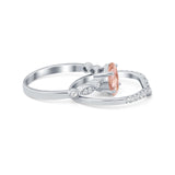 Two Piece Wedding Ring Band Round Simulated Cubic Zirconia 925 Sterling Silver