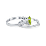 Two Piece Wedding Ring Band Round Simulated Cubic Zirconia 925 Sterling Silver