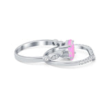 Two Piece Wedding Ring Band Round Simulated Cubic Zirconia 925 Sterling Silver