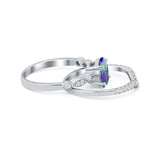 Two Piece Wedding Ring Band Round Simulated Cubic Zirconia 925 Sterling Silver