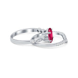 Two Piece Wedding Ring Band Round Simulated Cubic Zirconia 925 Sterling Silver