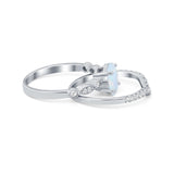 Two Piece Wedding Ring Band Round Simulated Cubic Zirconia 925 Sterling Silver