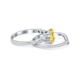 Two Piece Wedding Ring Band Round Simulated Cubic Zirconia 925 Sterling Silver