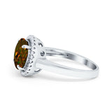 Halo Engagement Ring Large Round Simulated Cubic Zirconia 925 Sterling Silver