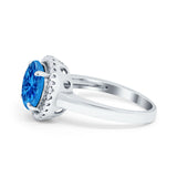 Halo Engagement Ring Large Round Simulated Cubic Zirconia 925 Sterling Silver