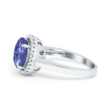 Halo Engagement Ring Large Round Simulated Cubic Zirconia 925 Sterling Silver
