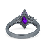 Vintage Art Deco Marquise Wedding Ring Simulated Cubic Zirconia 925 Sterling Silver