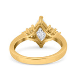 Vintage Art Deco Marquise Wedding Ring Simulated Cubic Zirconia 925 Sterling Silver