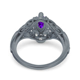 Marquise Art Deco Wedding Engagement Bridal Ring Accent Vintage Round Simulated Cubic Zirconia 925 Sterling Silver