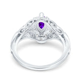 Marquise Art Deco Wedding Engagement Bridal Ring Accent Vintage Round Simulated Cubic Zirconia 925 Sterling Silver