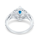 Marquise Art Deco Wedding Engagement Bridal Ring Accent Vintage Round Simulated Cubic Zirconia 925 Sterling Silver