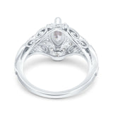 Marquise Art Deco Wedding Engagement Bridal Ring Accent Vintage Round Simulated Cubic Zirconia 925 Sterling Silver
