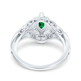 Marquise Art Deco Wedding Engagement Bridal Ring Accent Vintage Round Simulated Cubic Zirconia 925 Sterling Silver