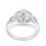 Marquise Art Deco Wedding Engagement Bridal Ring Accent Vintage Round Simulated Cubic Zirconia 925 Sterling Silver