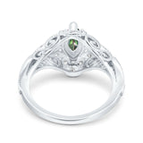 Marquise Art Deco Wedding Engagement Bridal Ring Accent Vintage Round Simulated Cubic Zirconia 925 Sterling Silver