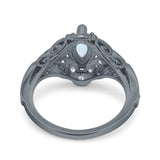 Marquise Art Deco Wedding Engagement Bridal Ring Accent Vintage Round Simulated Cubic Zirconia 925 Sterling Silver