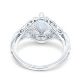 Marquise Art Deco Wedding Engagement Bridal Ring Accent Vintage Round Simulated Cubic Zirconia 925 Sterling Silver