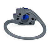 Oval Art Deco Wedding Ring Simulated Amethyst Cubic Zirconia 925 Sterling Silver